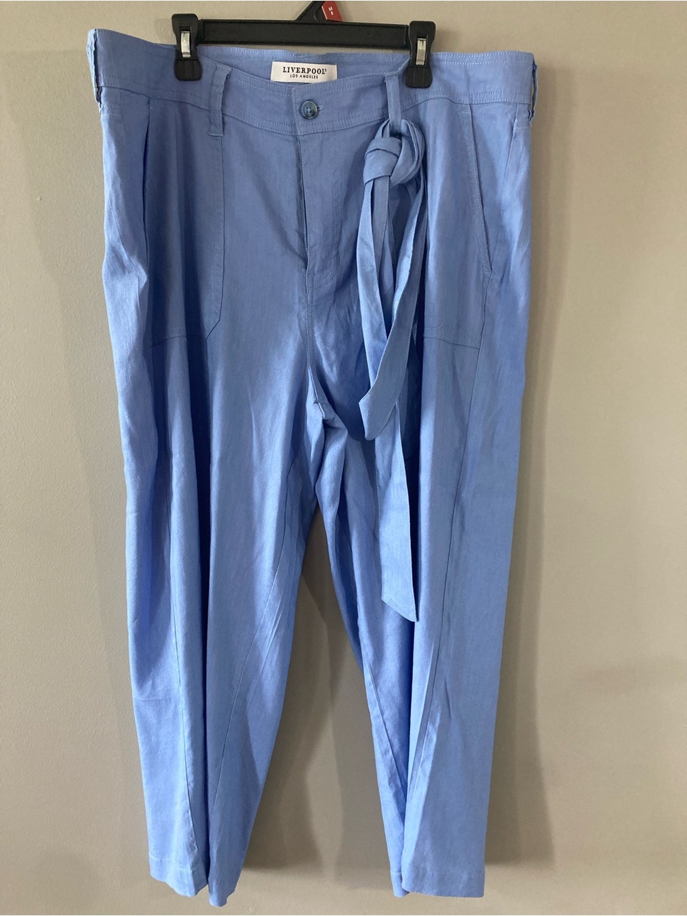 Liverpool Linen blend Light Blue Tie-Waist Chinos With Removable Optional Belt
